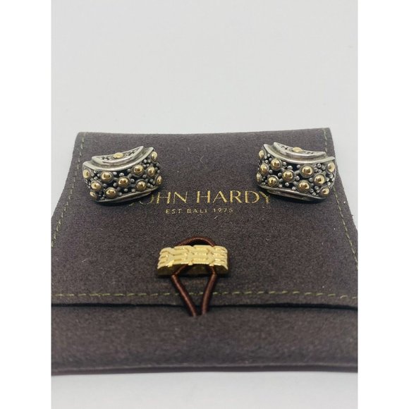 Signed John Hardy 18K GOLD 925 Sterling Dot Clip-on Pierced Earrings 20x12MM